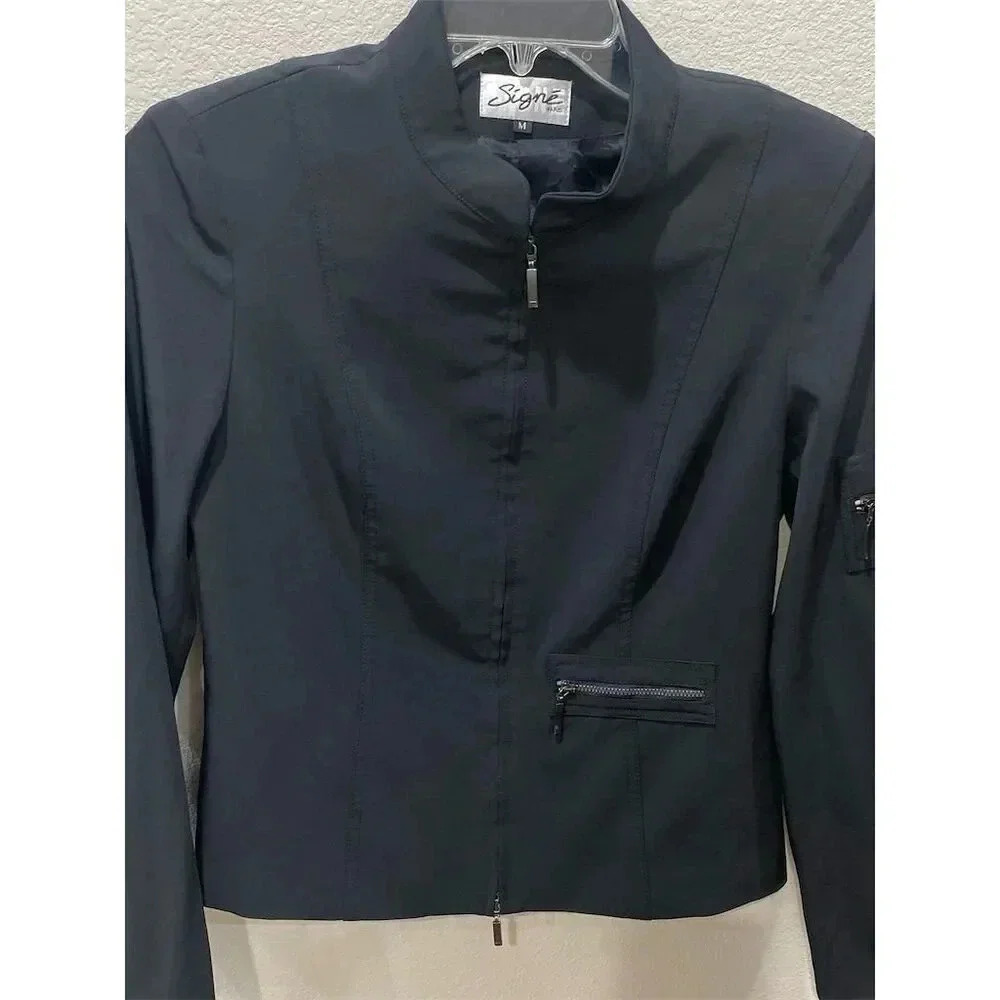 Signe Paris Women's Black Full-Zip Jacket Size M Casual Formal